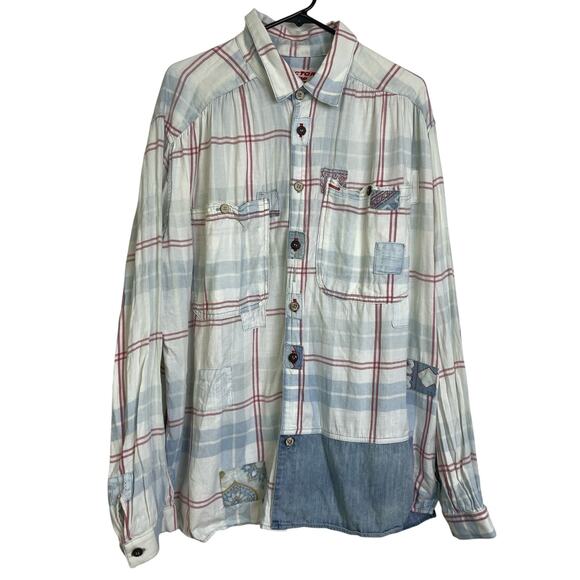 DR Collectors Teddy Forever Picasso Repair Shirt XL Red Indigo Button Oversized - Picture 1 of 12